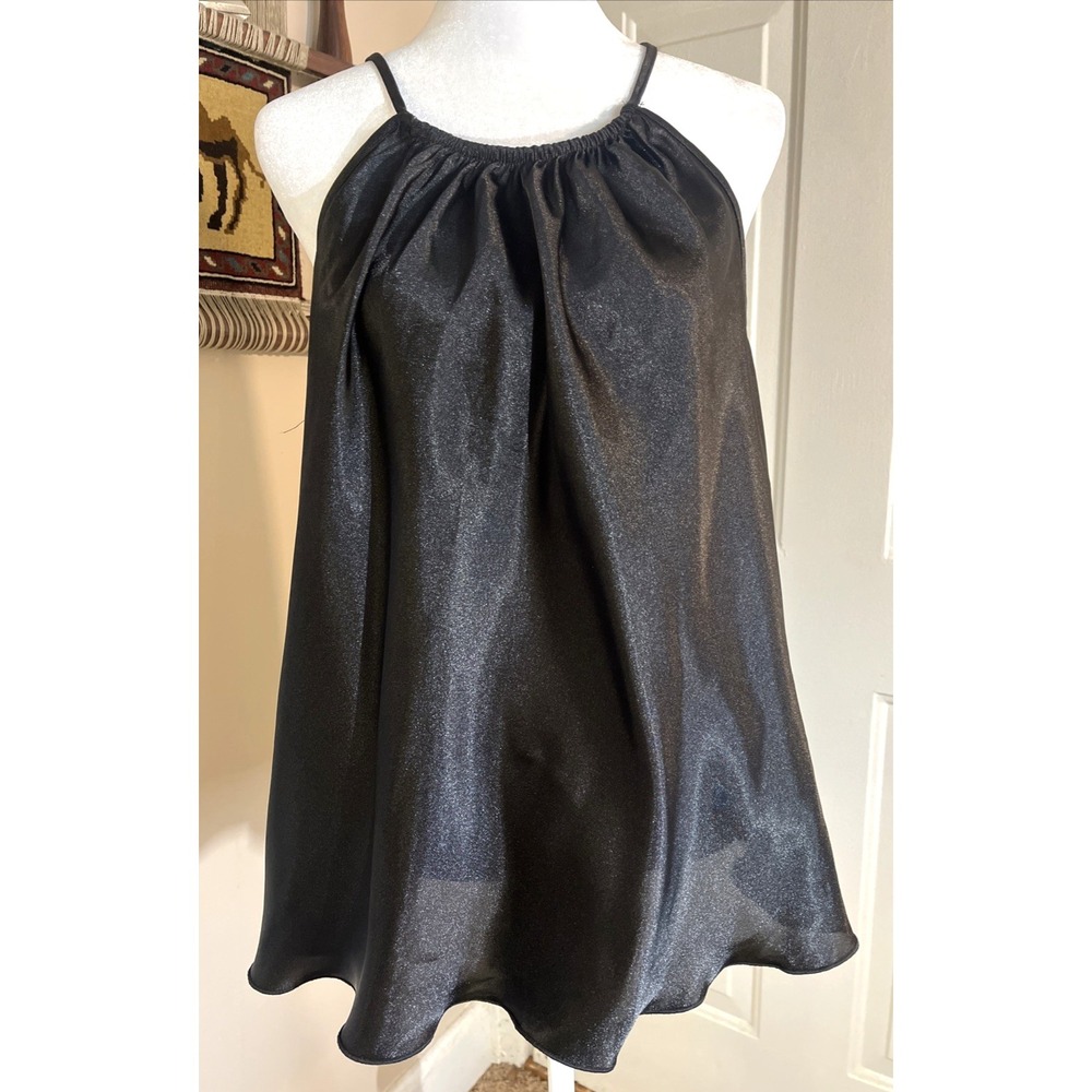 Nicole Miller New York Black Satin Halter Camisole Tank Top Size L Day to Night
